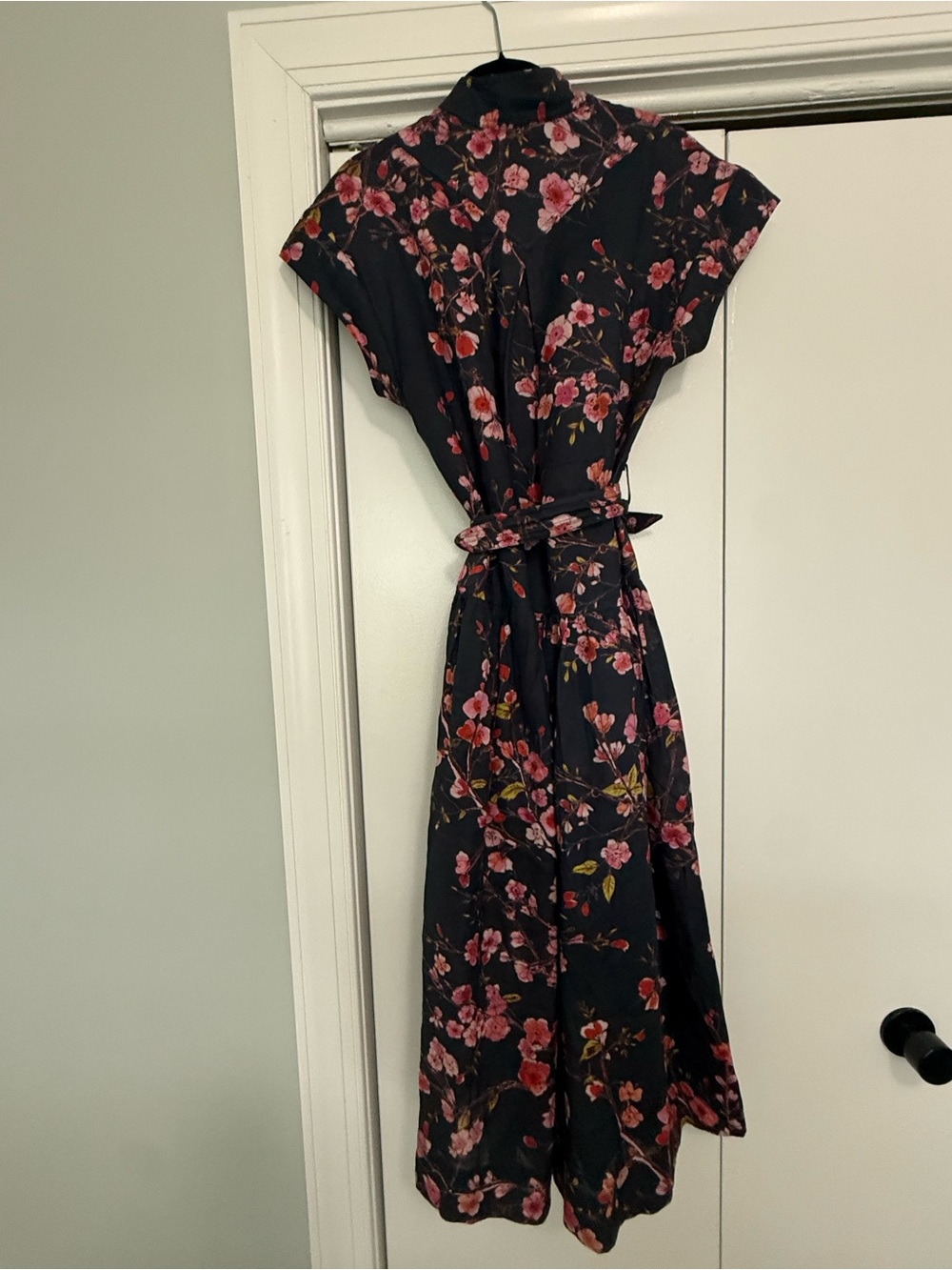 Karina Grimaldi Navy Midi Dress with Pink Floral Print